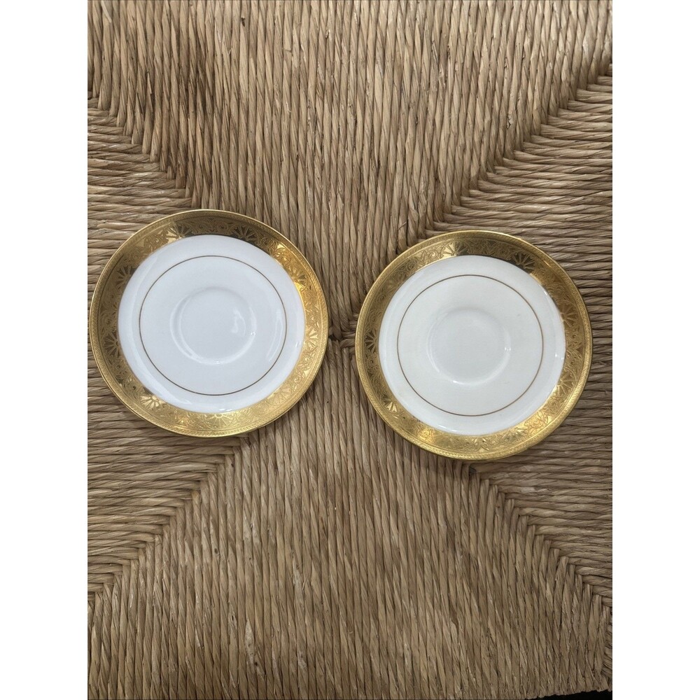 Minton for Tiffany & Co two gold rim White saucers
